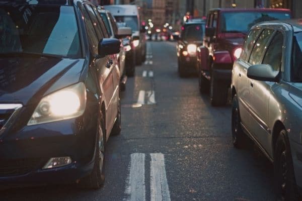 Cars in traffic cause outdoor air pollution